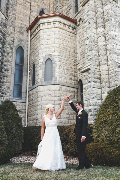 bride and groom dancing